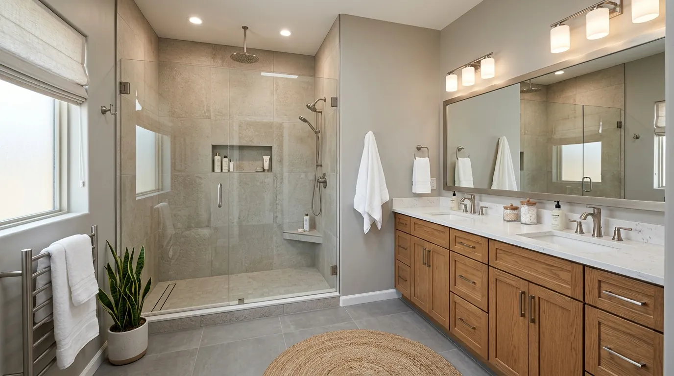 Bathroom Remodeling Services in Los Lunas, NM with modern walk-in shower and vanity